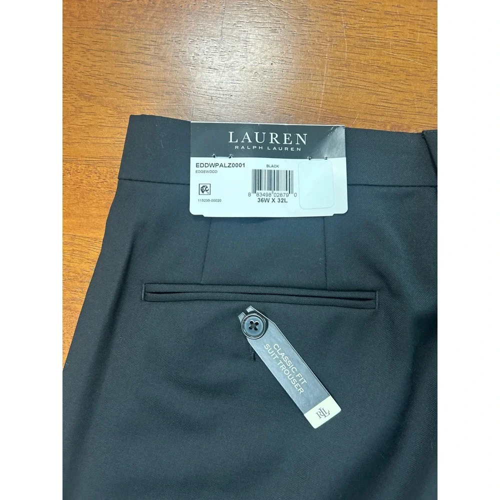 New Lauren Ralph Lauren Suit Trouser Mens 36x32 Black Ultraflex Edgewood